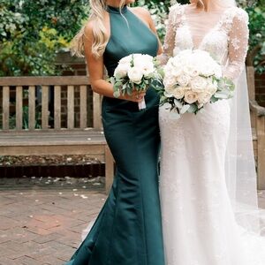 Amsale Austin dress in emerald green